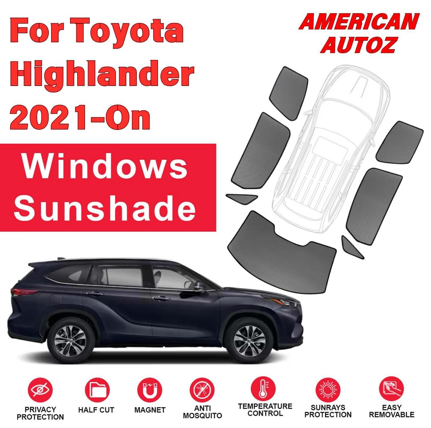 Toyota Highlander 2021 2022 2023 2024 2025 2026 7 Pieces Set Custom Fit Magnetic Window Sunshade, Privacy Protection, Temperatur Control, Visor Front