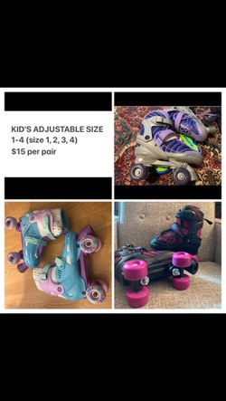 Rollerblades, Roller Skates Adjustable size 1-4, fit shoe size 1, 2, 3, 4 only $15 per pair