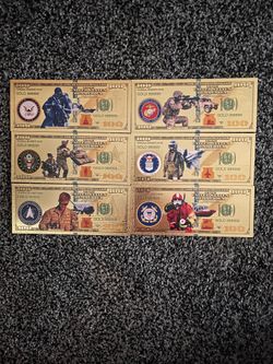 $10 Each-Armed Forces 24kt Gold Plated Collector Bills