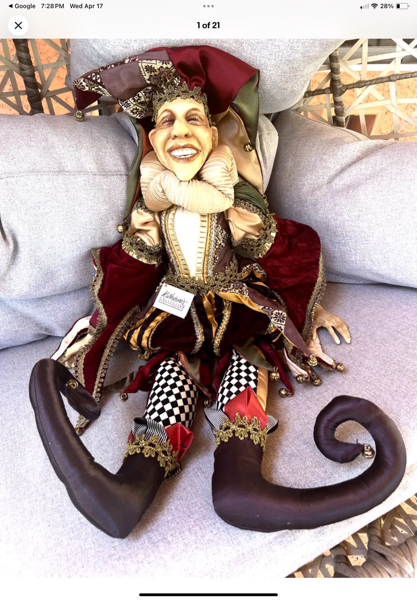 Katherine's Collection Wayne Kleski "Zeno" Retired Jester Doll 27”