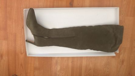 Olive Suede Over-the-Knee Heeled Boot