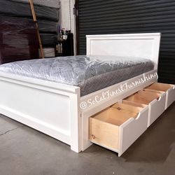 White Full Bed With Drawers And Mattress 