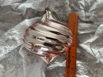 Larger Blown Glass Metallic Pink & Silver Teardrop Christmas Ornament