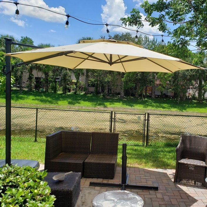 9' patio umbrella frame Wood Crank Lift Tilting 9 Foot Patio Umbrella Frame and Pole