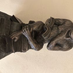 Antique Monkey Read Book Bronze Resin Figure 