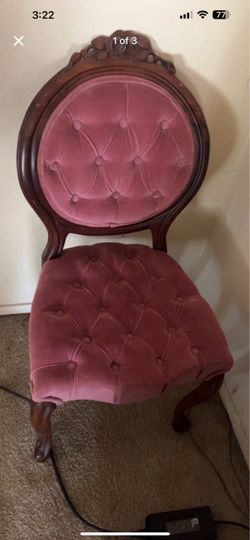 Victorian Carved Wood Tufted Velvet Chair