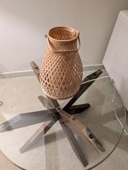 Wooden table and lamp and faux plant combo