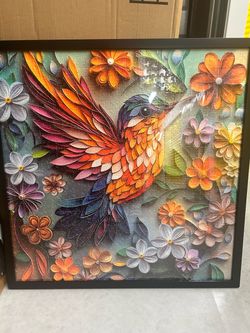 Framed Hummingbird Floral Jigsaw Puzzle Art