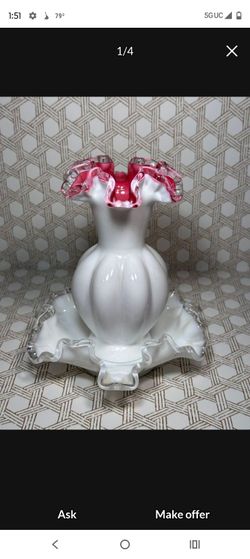Milk Glass Ruffled Vase with Pink Cased Rim