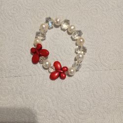 8 inch Handmade Red Butterfly & Crystal Beads Bracelet 