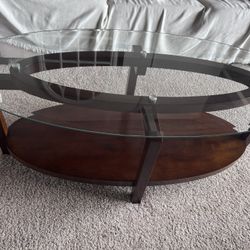Oval Shape Espresso Coffee Table 