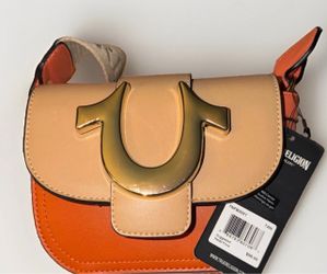 True Religion Mini Saddle Bag – Tan & Orange