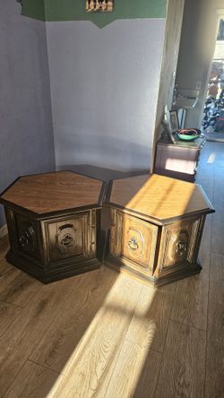 2 Hexagon Shaped Side Dressers Coffe Table Chest