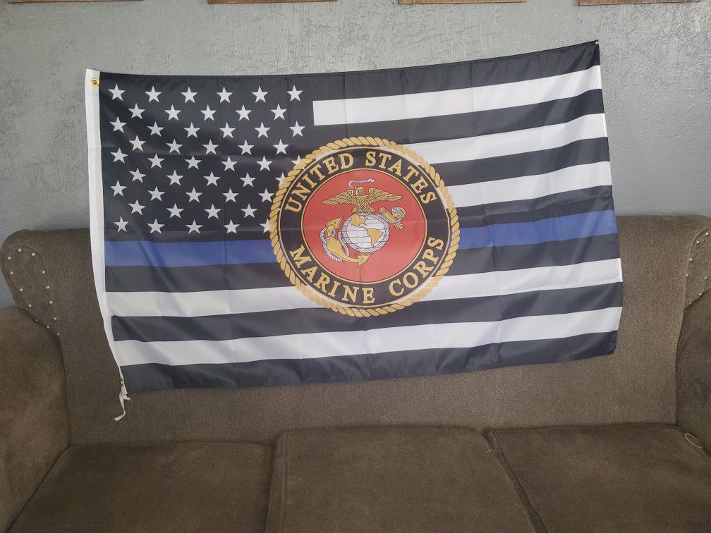 Thin Blue Line Marine Corps Flag Size 3ftx5ft Single Sided 