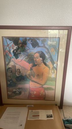 Woman with coconut framed drawing