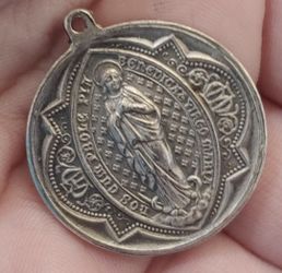  Antique Sterling Religious Medal