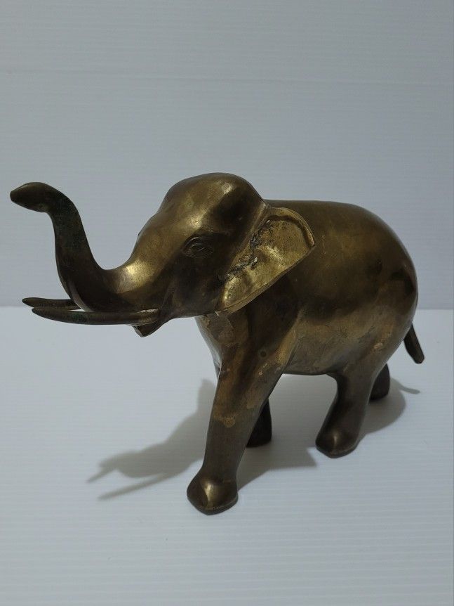 Vintage Full Brass Elephant Figurine Statue Trunk Up 6.5 inch Tall 3.5Lb weight.