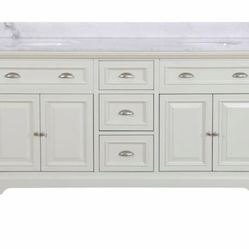 Home Decorators Collection Sadie 67 in. W x 21.5 in. D Vanity in Matte Pearl with Marble Vanity Top in Natural White with White Sink