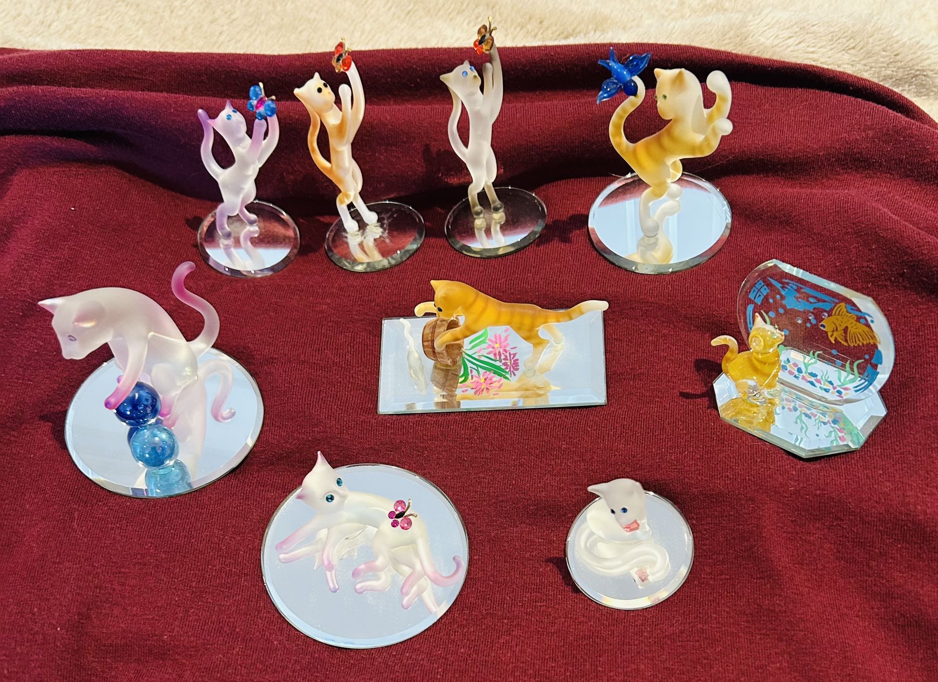 Wonderful 9 Unique Cat Figurines By Glass Baron!