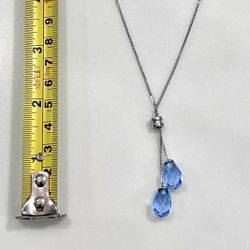 Elegant 2 Blue Crystal Pendant Necklace