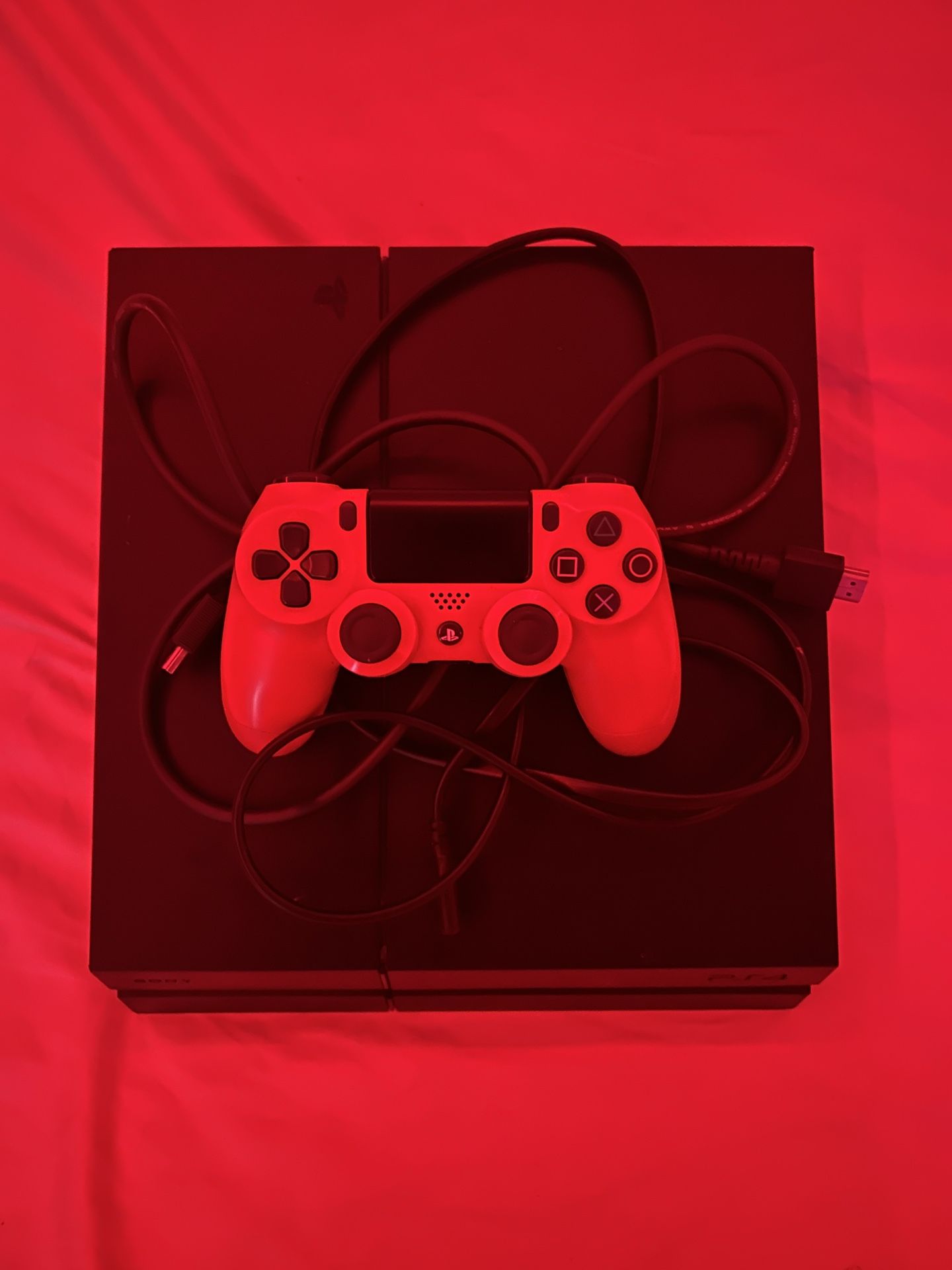 Black Original PS4 + Red PS4 Controller 