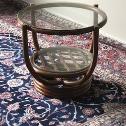 Vintage Rattan Side Table With Two Levels of Glass