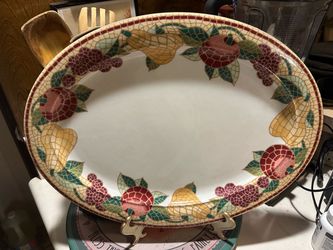 Pier 1 Imports Mosaic Fruit Oval Serving Platter 17" Italy Earthenware Tray