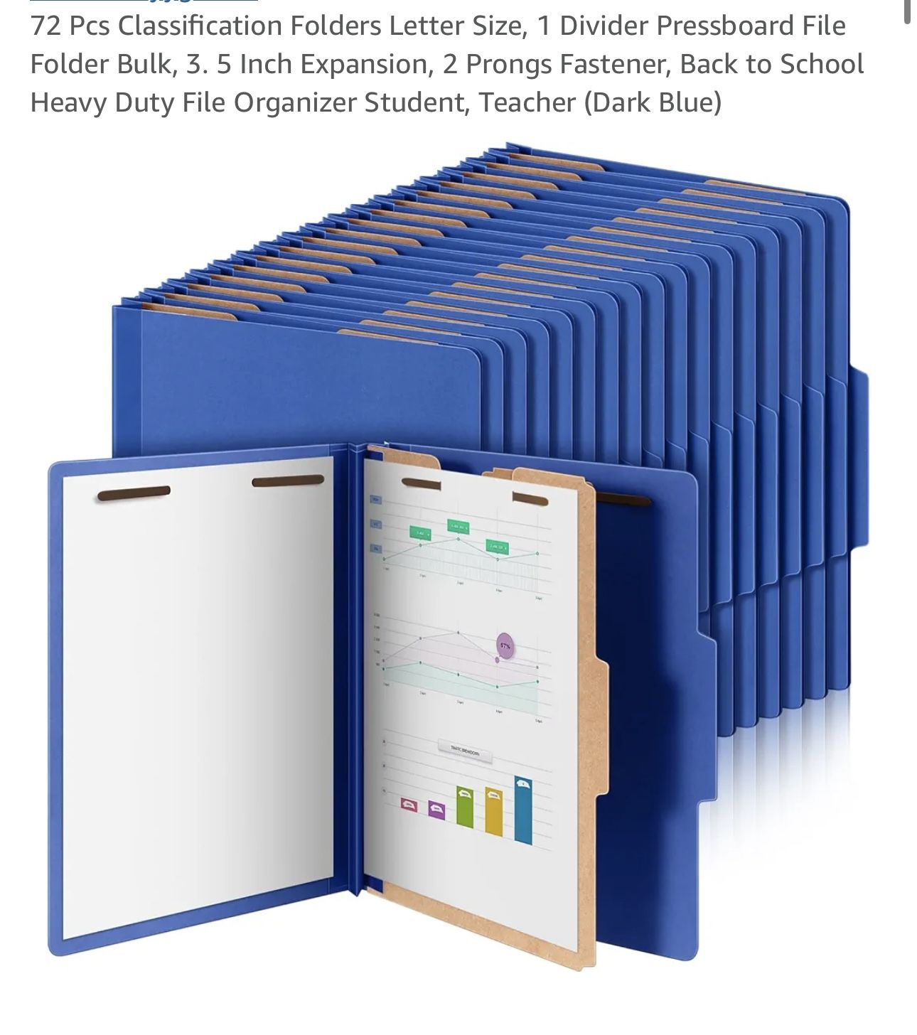 Skyygemm 72 Pcs Classification Folders Letter Size, 1 Divider Pressboard File Folder Bulk, 3. 5 Inch Expansion, 2 Prongs Fastener, Back to School Hea