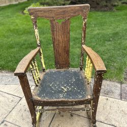 Antique Late Victorian Oak Leather Seat Rocking Chair