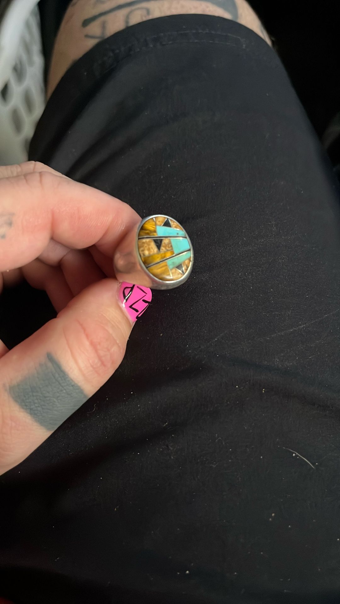 Size 9 Ring Turquoise And Tiger Eye 