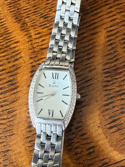 Bulova Silver Tone Watch with Diamond Bezel
