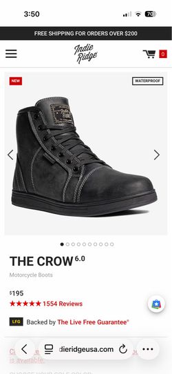 Indie Ridge Motorcycle Boots The Crow Black Distressed Size 9. New Without Box.