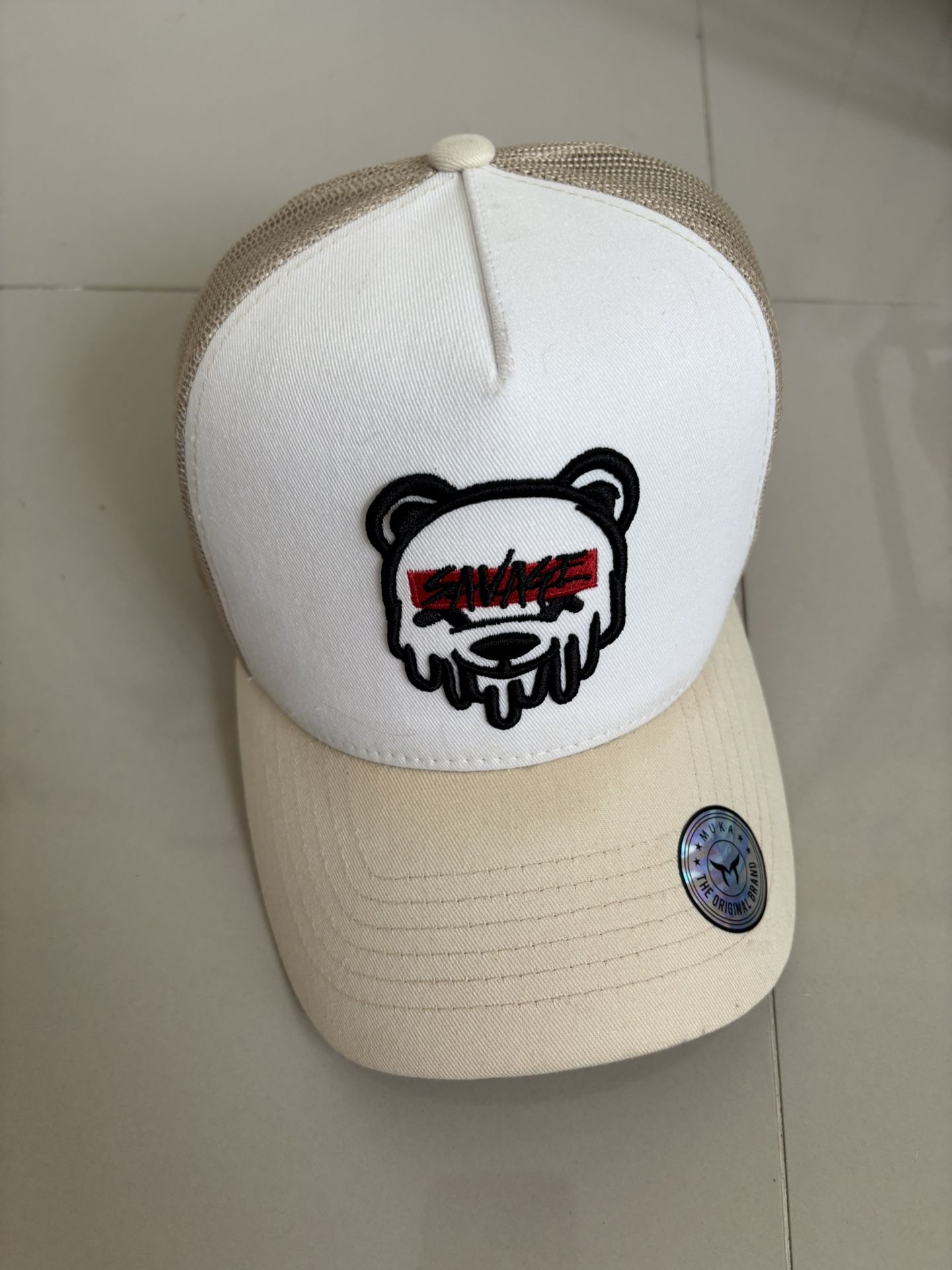 Mu:ka Savage Panda Trucker Hat Beige White Mesh Snapback Cap – Preowned
