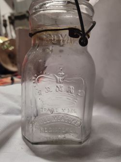 Vintage AG SMALLEYS Fruit Jar Co ROYAL Boston New York 1896 Pint Wire Clip Top