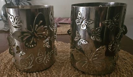 Silver Metal Butterfly Candle Holders 
