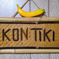 Kon Tiki Bamboo Rattan Tiki Bar Sign Tropical Beach Luau Decor