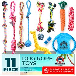 BULK DOG ROPE TOYS - cute dog toys for small and medium breeds - 11 pack of toys for dogs