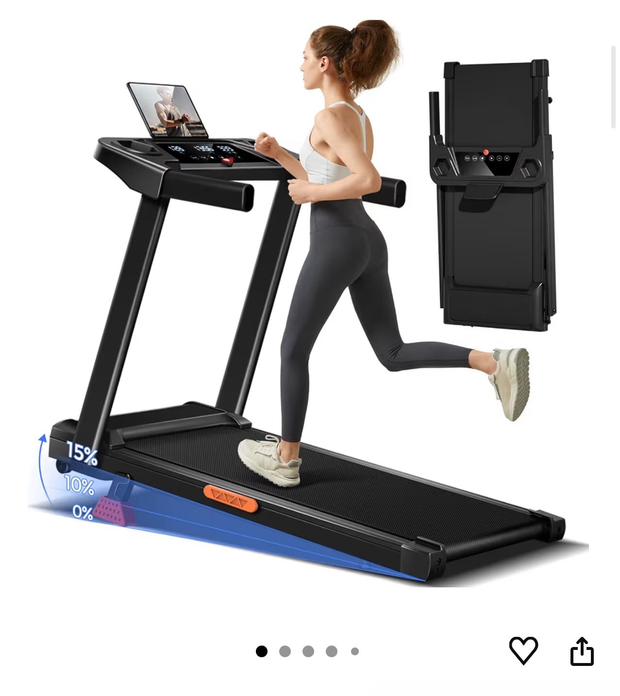 3-in-1 Treadmill with 15% Incline, Portable Treadmills for Home with Handle, Foldable Treadmills with 300 Lbs Weight Capacity, 3.0HP Quiet Walking Pad
