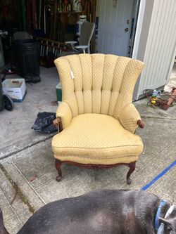Vintage 1970's Upholstered Channel Back Chair, Wingback Arm Chair