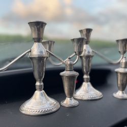 Sterling Silver Candle Holders And Salt And Pepper