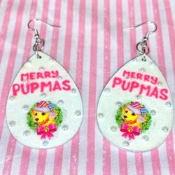 Lisa Frank Sticker Pearl Christmas Earrings 