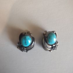 Vintage Navajo Turquoise And Silver Clip On Earrings