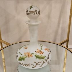 Vintage Decorative Floral Hand Painted Milk Glass Decanter