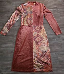 Womens Ladies Mint Lifestyle Mock Neck Velvet Patchwork Boho Dress sz Small