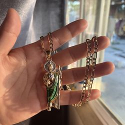 14k plated San Judas and Chain set