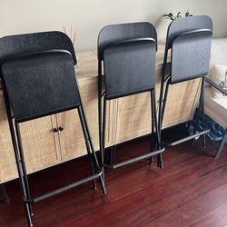 Set Of Three Black Foldable Bar Chairs