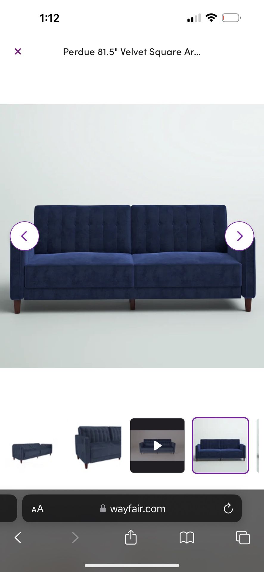 Futon Sofa Velvet With Blue Tint (Perdue 81.5" Velvet Square Arm Convertible Sofa)
