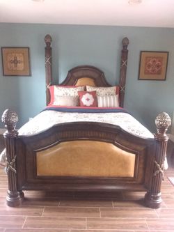 Solid wood bed and armoire