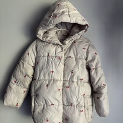 Old Navy Girls Size 5 5T Winter Coat Puffer Jacket Floral Hooded Warm 