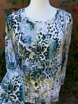 Chicos Damask & Animal Print Long Sleeved Top Size 3XL Cocktail Hour Top